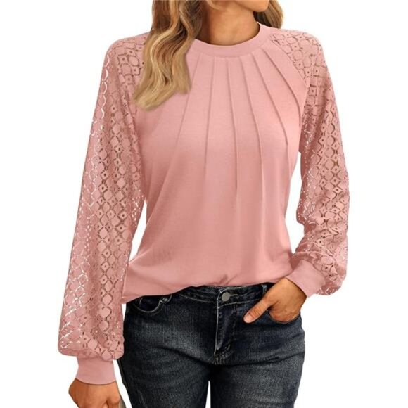 Women’s Long Sleeve Lace Tops,‎ Business Casual Knitted Blouses - Fall Fashion - Picture 7 of 7
